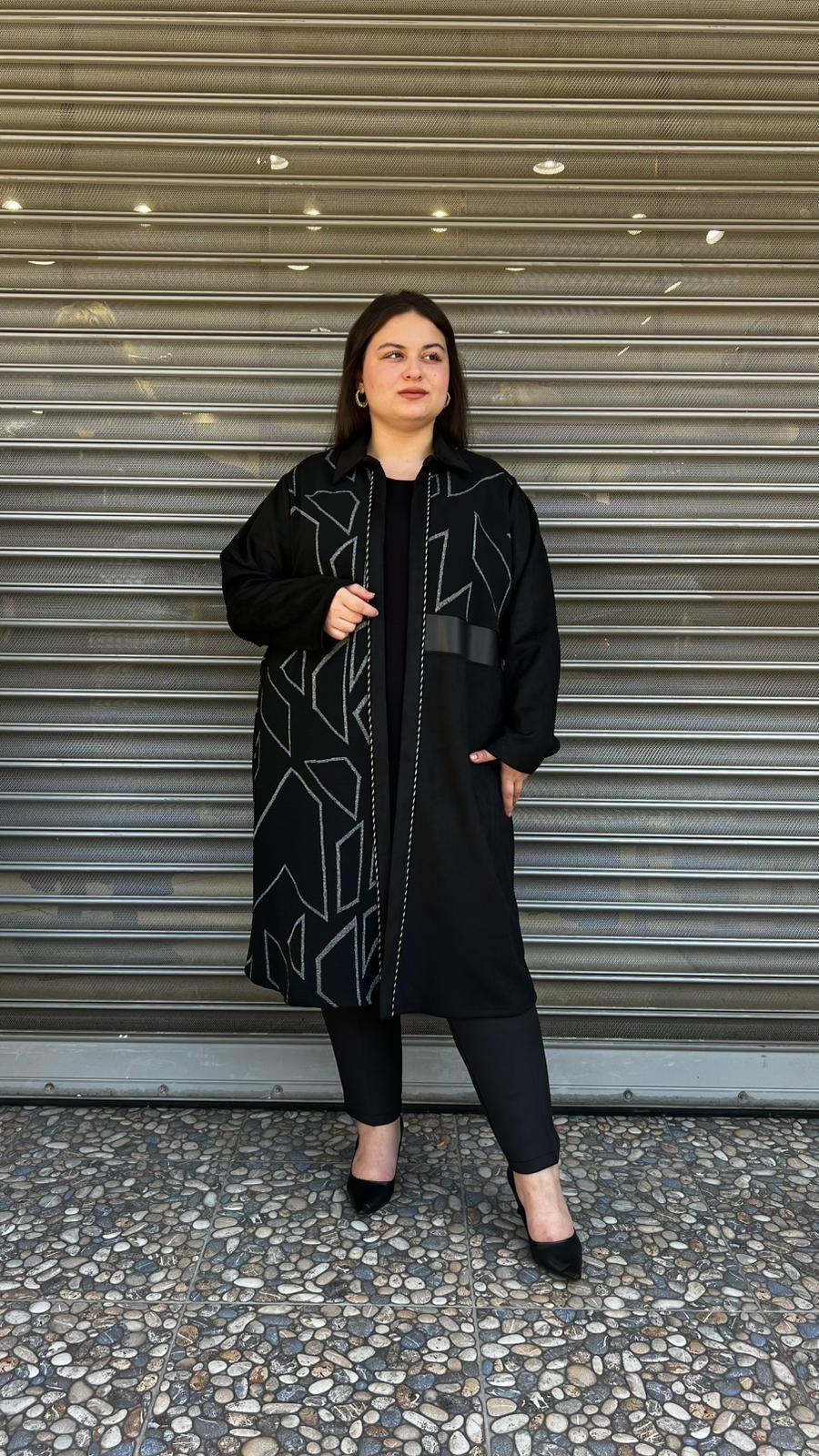 Selma Büyük Beden Geometrik Detaylı İçli Dışlı Takım