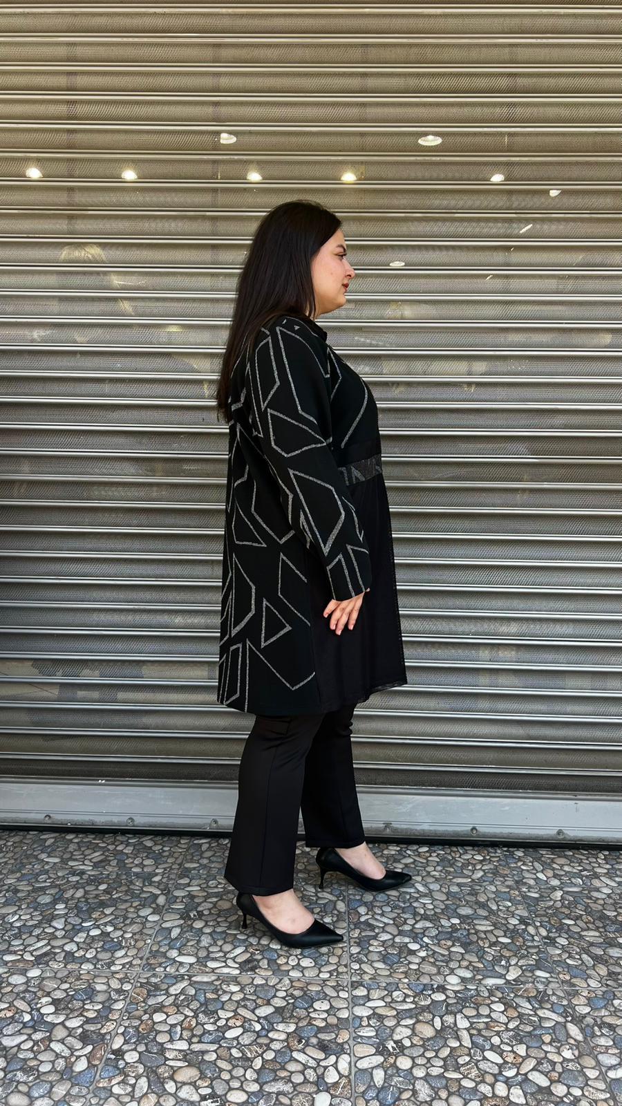 Selma Büyük Beden Geometrik Detaylı İçli Dışlı Takım