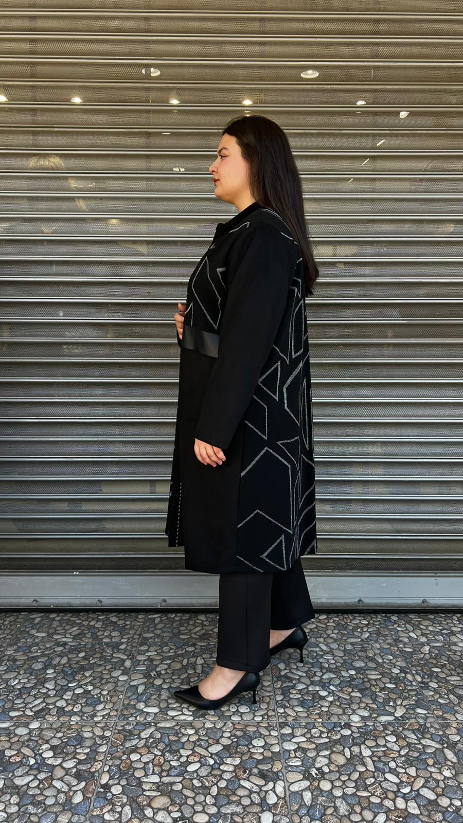 Selma Büyük Beden Geometrik Detaylı İçli Dışlı Takım
