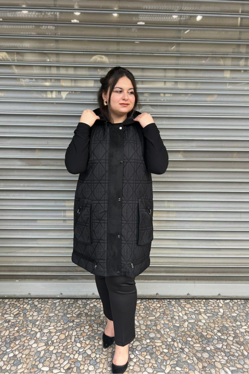 Selma Büyük Beden Gizli Fermuarlı Çıtçıtlı Yelek