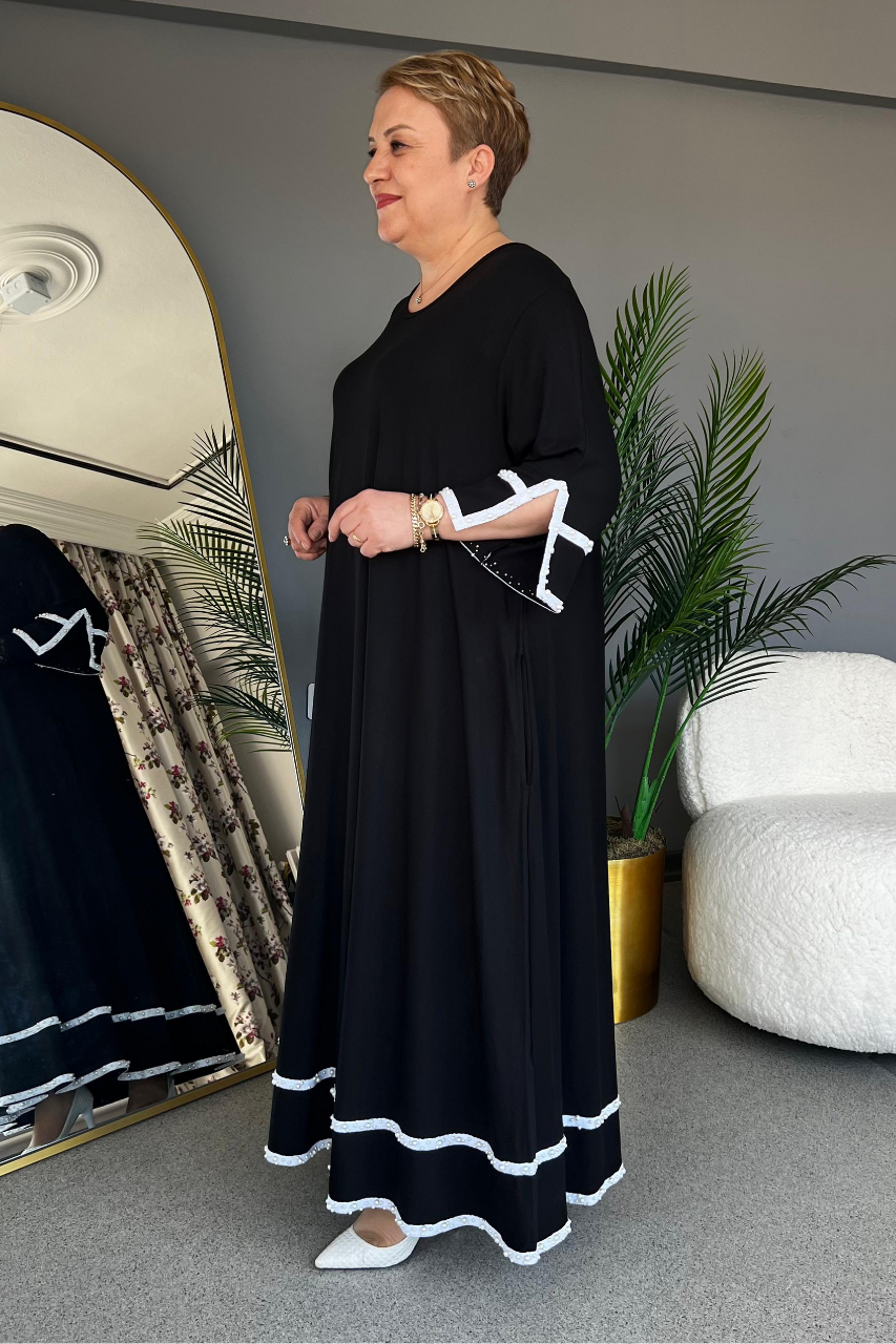 Selma Büyük Beden İnci Bantlı Elbise