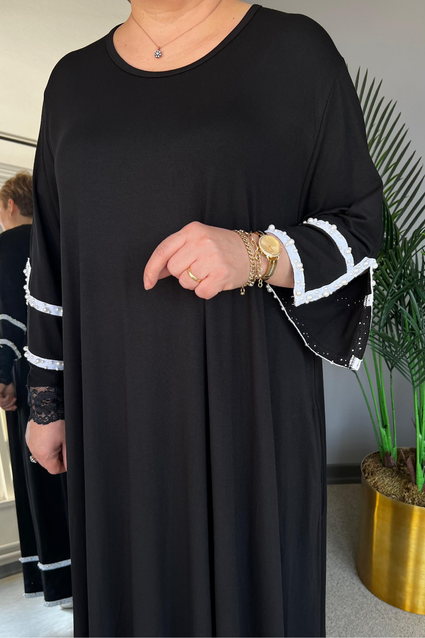Selma Büyük Beden İnci Bantlı Elbise