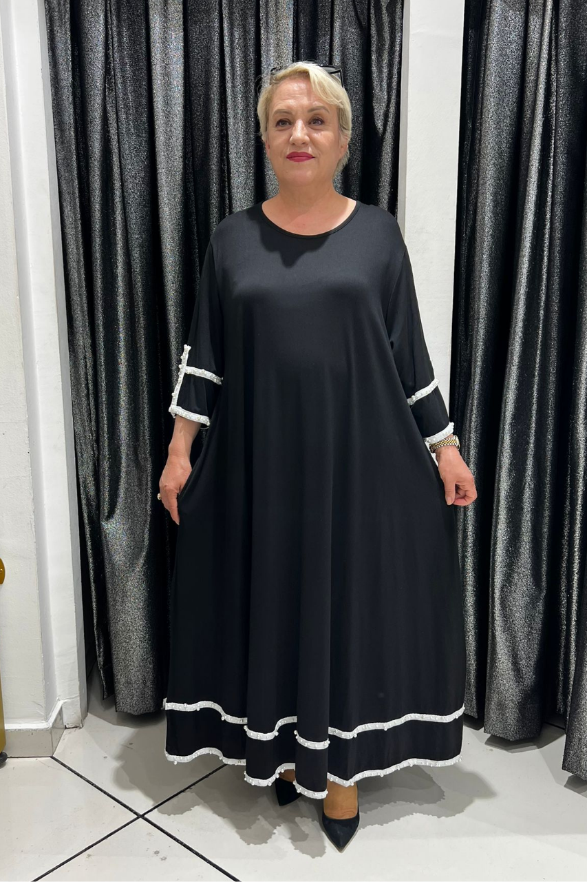 Selma Büyük Beden İnci Bantlı Elbise