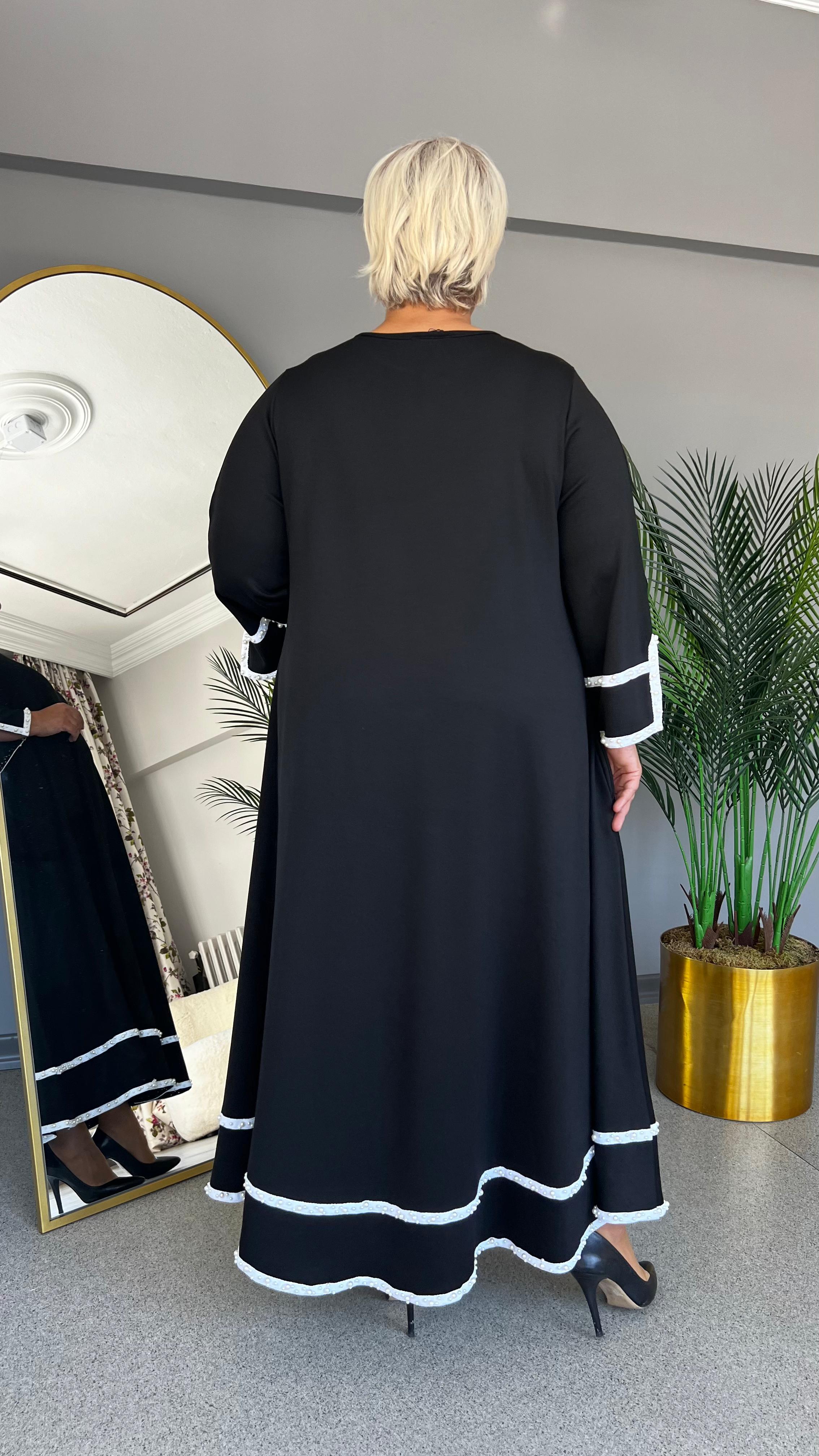 Selma Büyük Beden İnci Bantlı Elbise