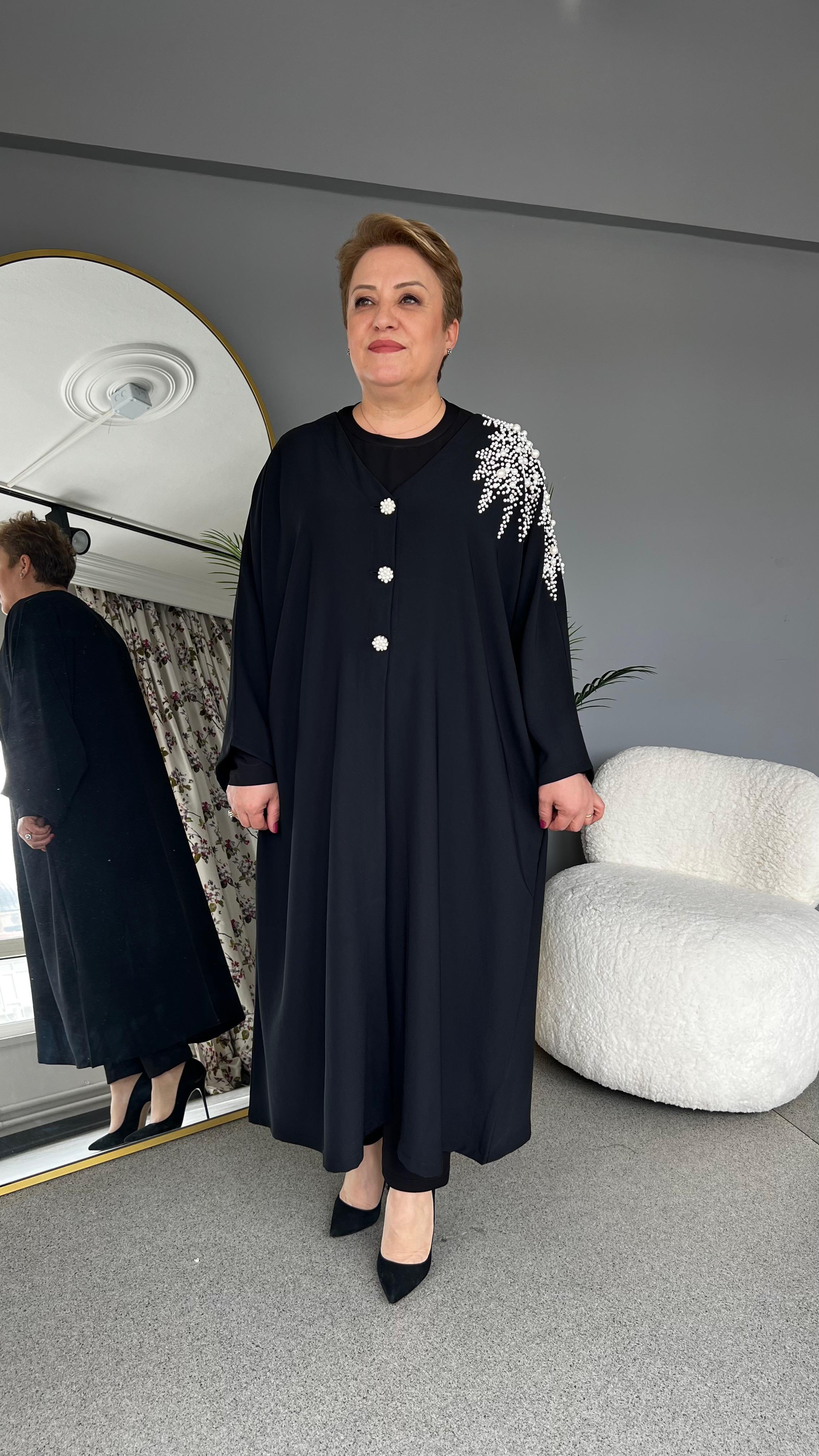 Selma Büyük Beden İnci İşlemeli Elbise
