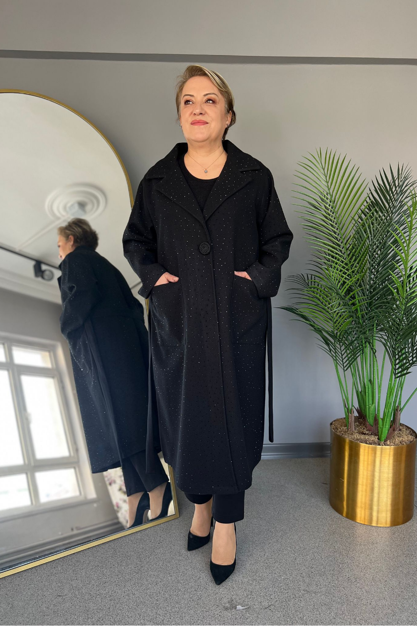 Selma Büyük Beden Işıltı Detaylı Şık Kaban