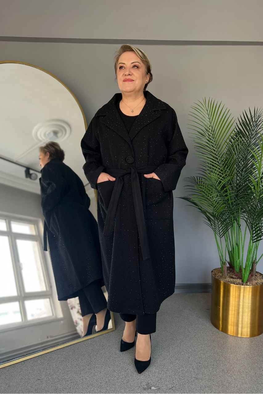 Selma Büyük Beden Işıltı Detaylı Şık Kaban