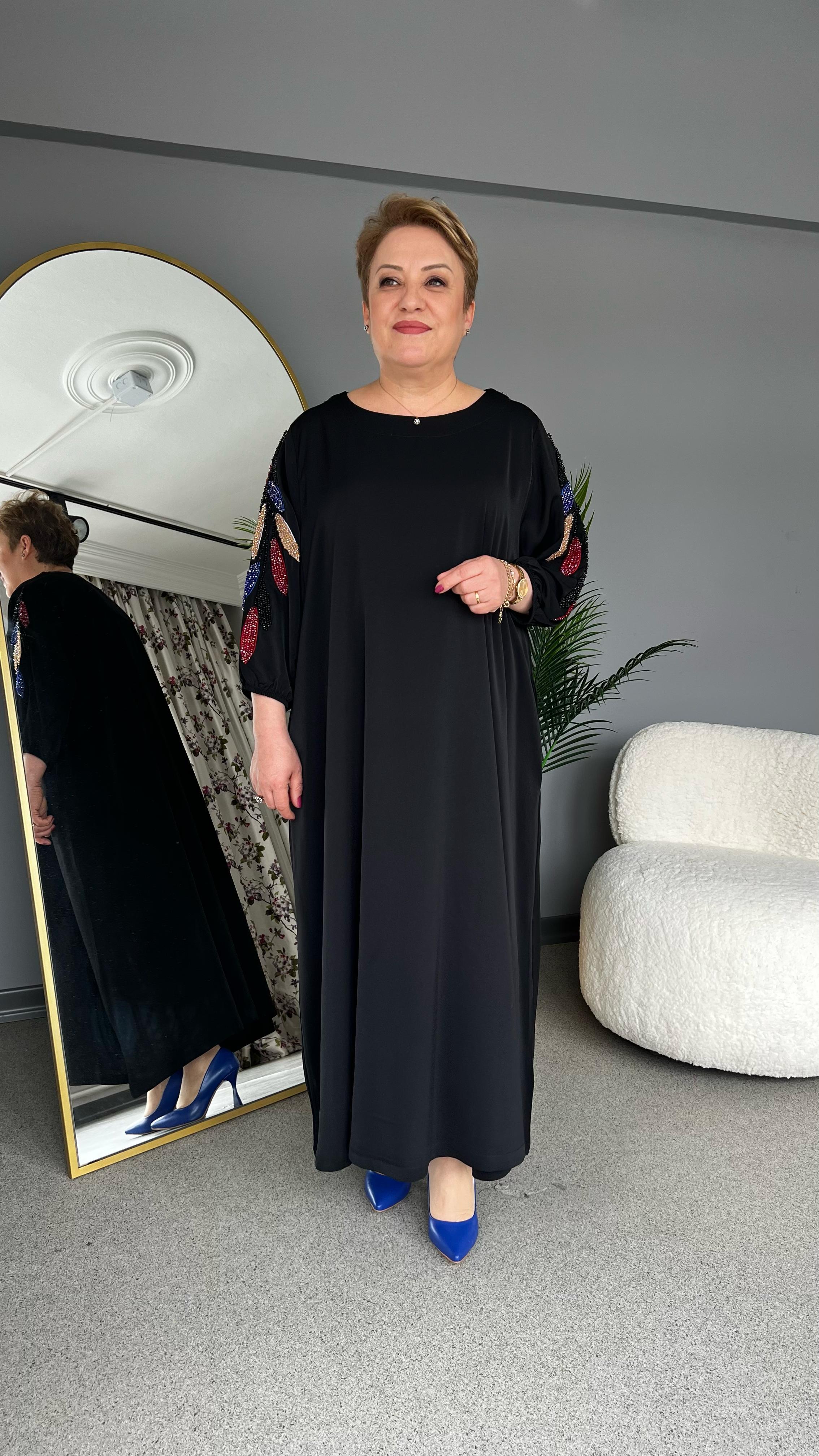 Selma Büyük Beden İşleme Kollu Elbise