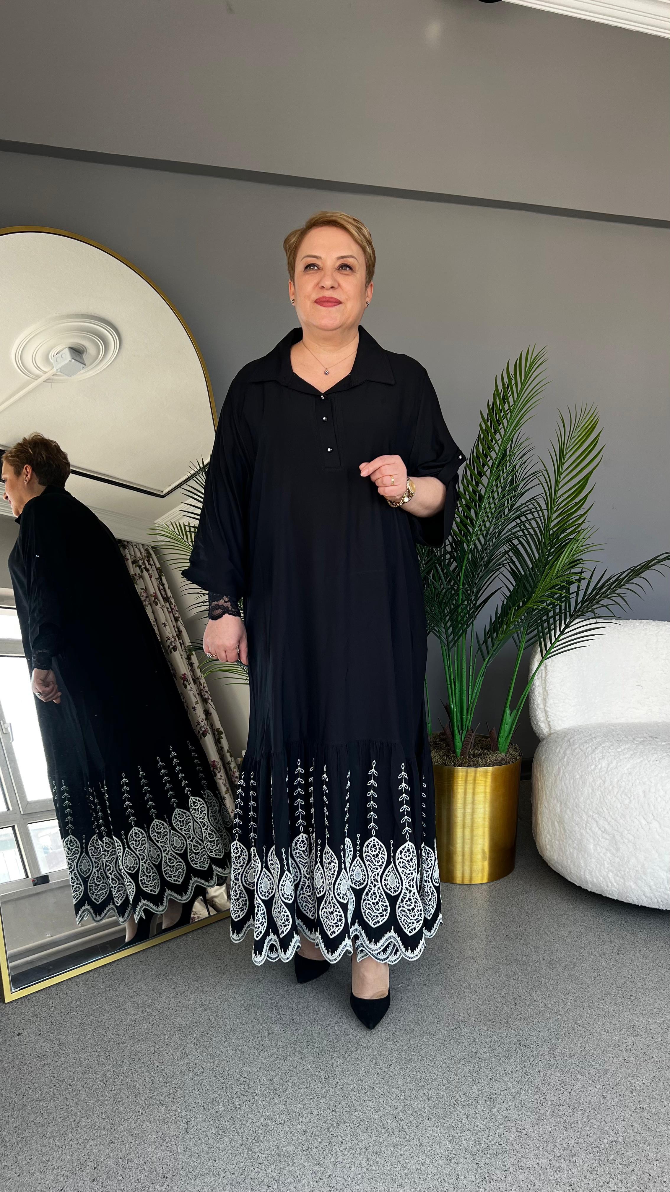 Selma Büyük Beden İşlemeli Elbise