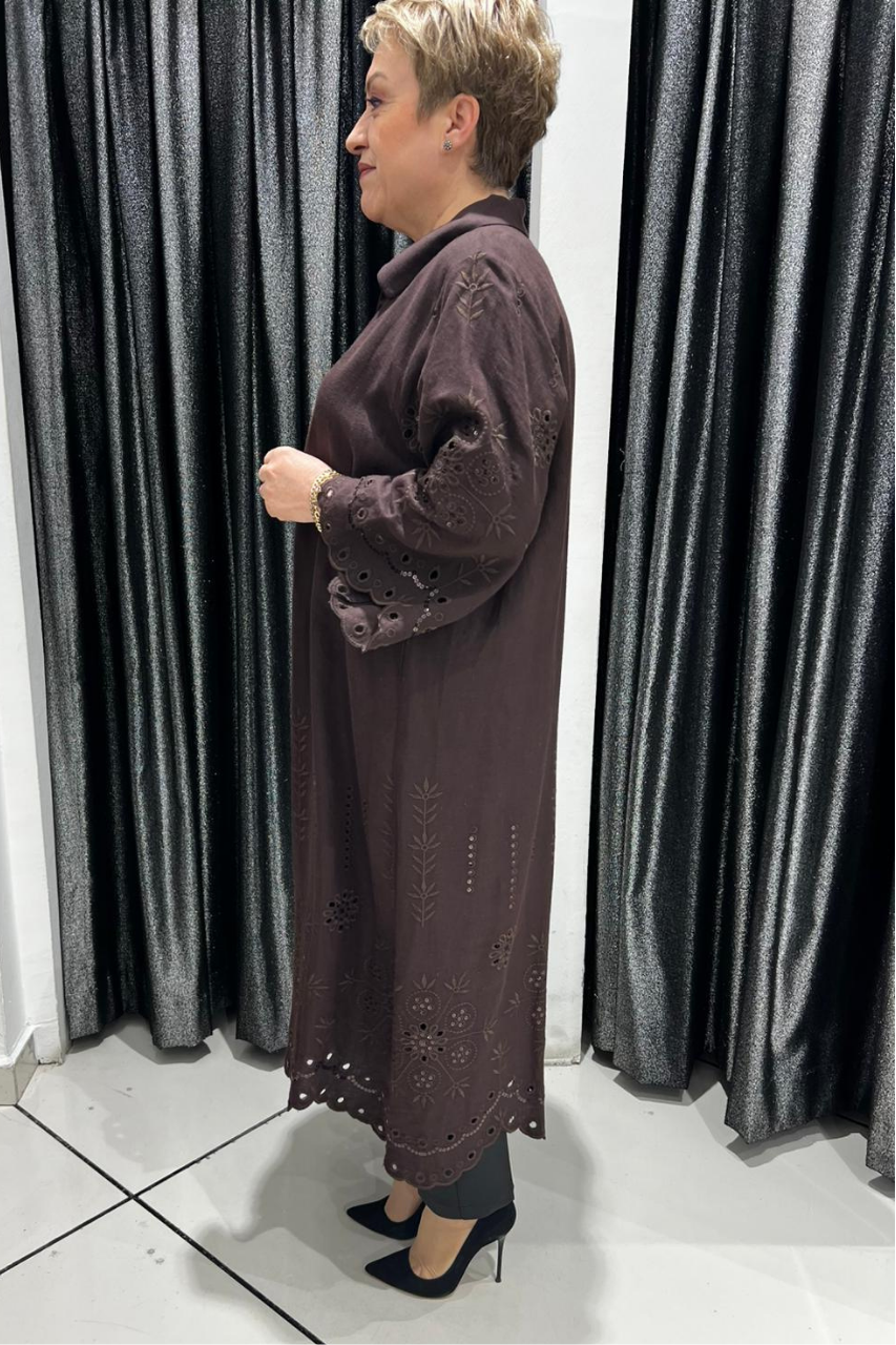 Selma Büyük Beden İşlemeli Gömlek Elbise