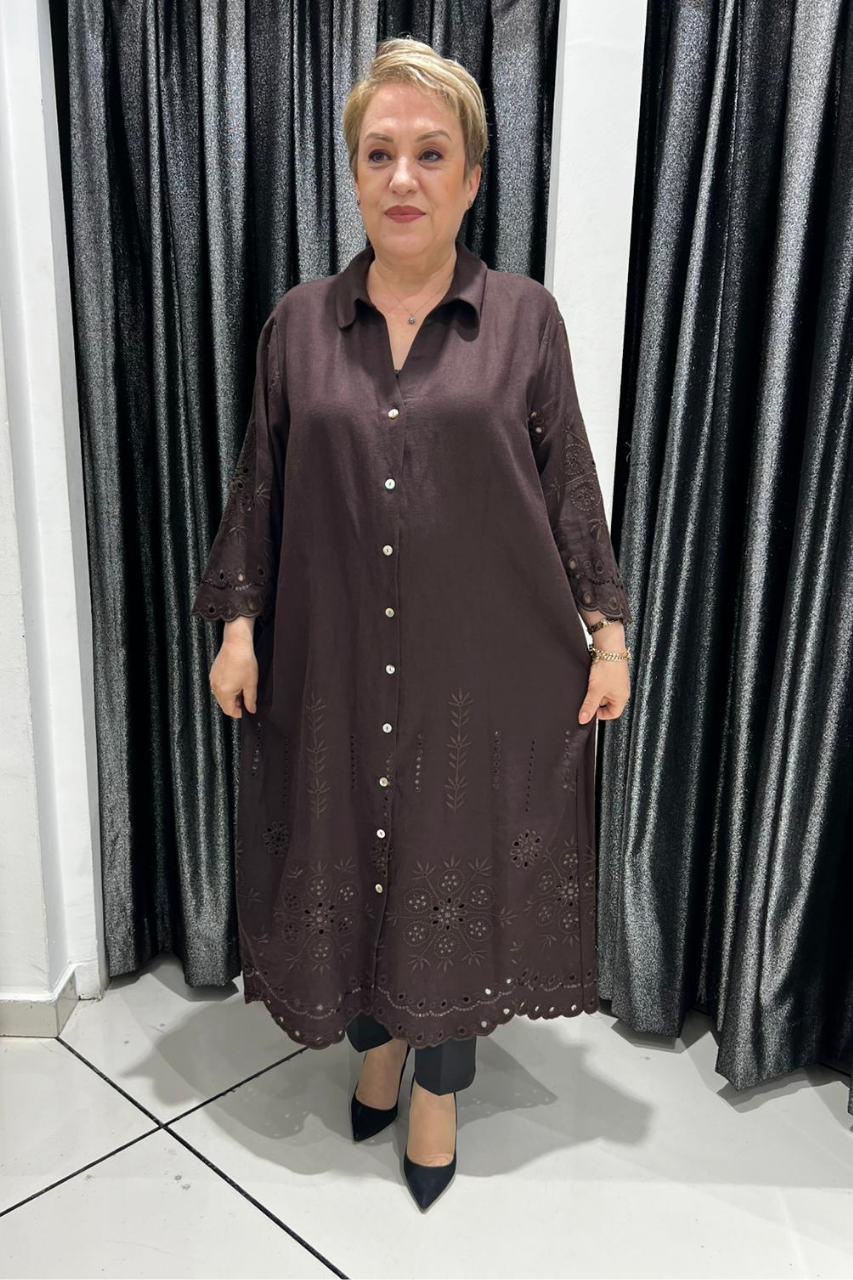 Selma Büyük Beden İşlemeli Gömlek Elbise