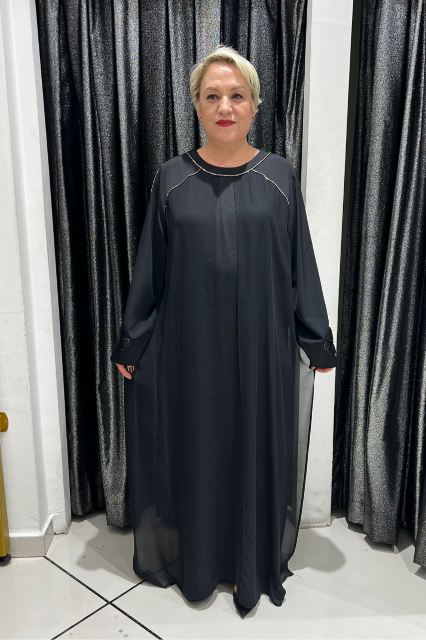 Selma Büyük Beden İşlemeli Kol Detaylı Elbise