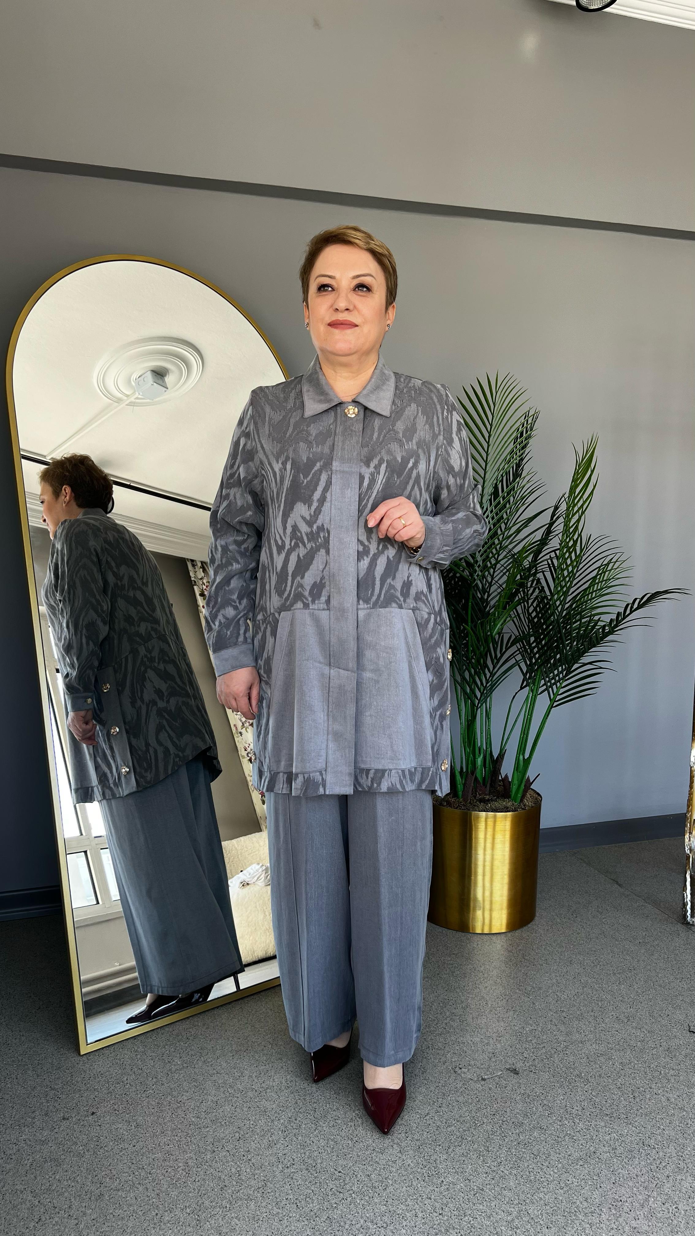 Selma Büyük Beden Jakarlı Lyocell Pantolonlu Takım