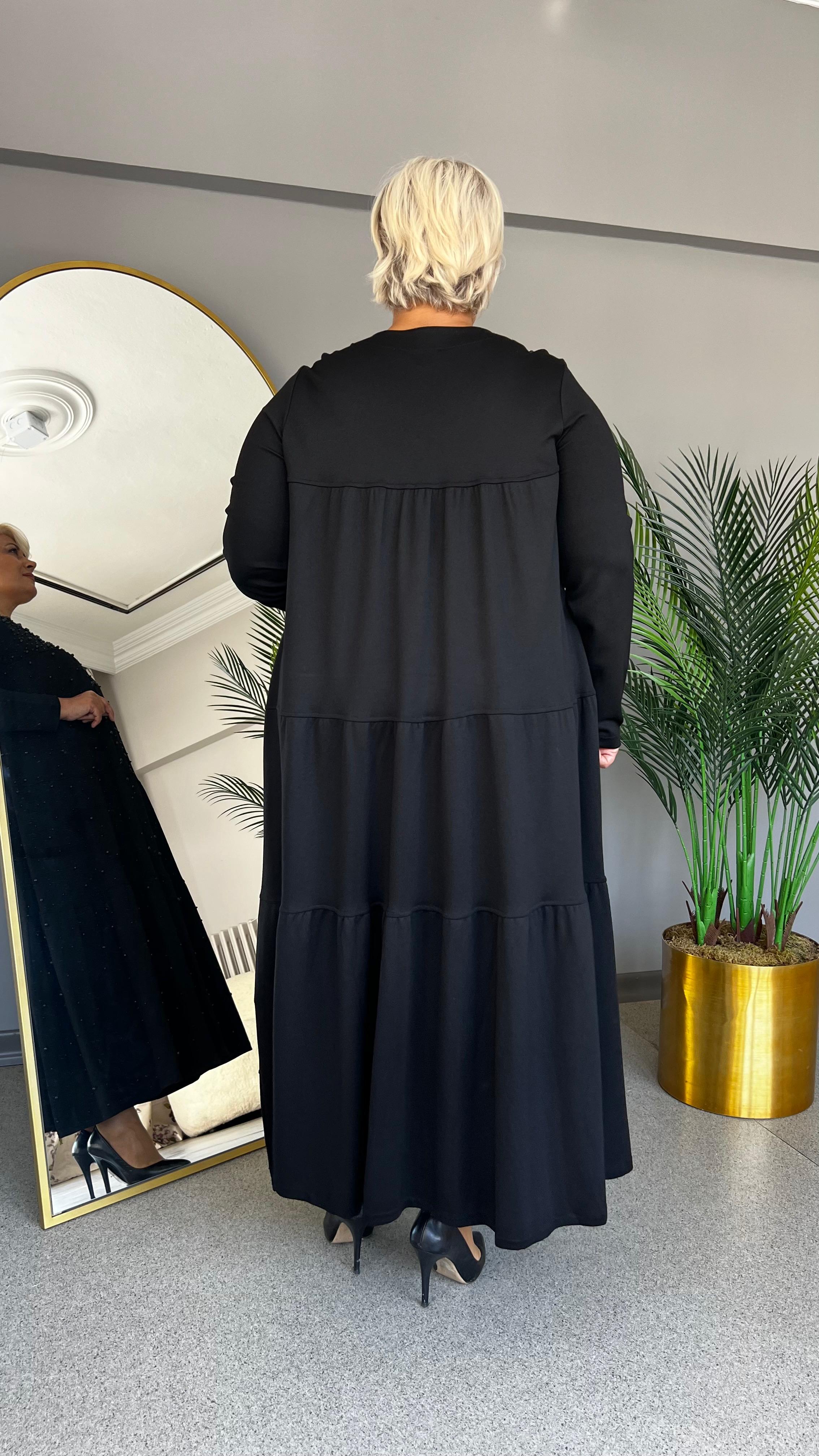 Selma Büyük Beden Kat Fırfırlı İncili Elbise
