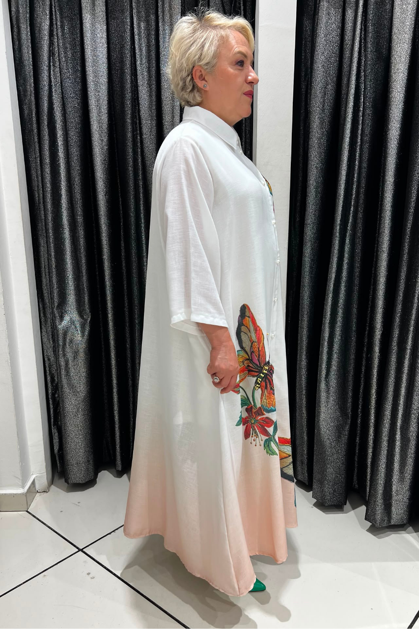 Selma Büyük Beden Kelebek Baskılı Düğmeli Kap/Elbise