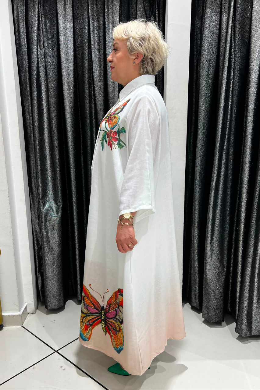 Selma Büyük Beden Kelebek Baskılı Düğmeli Kap/Elbise
