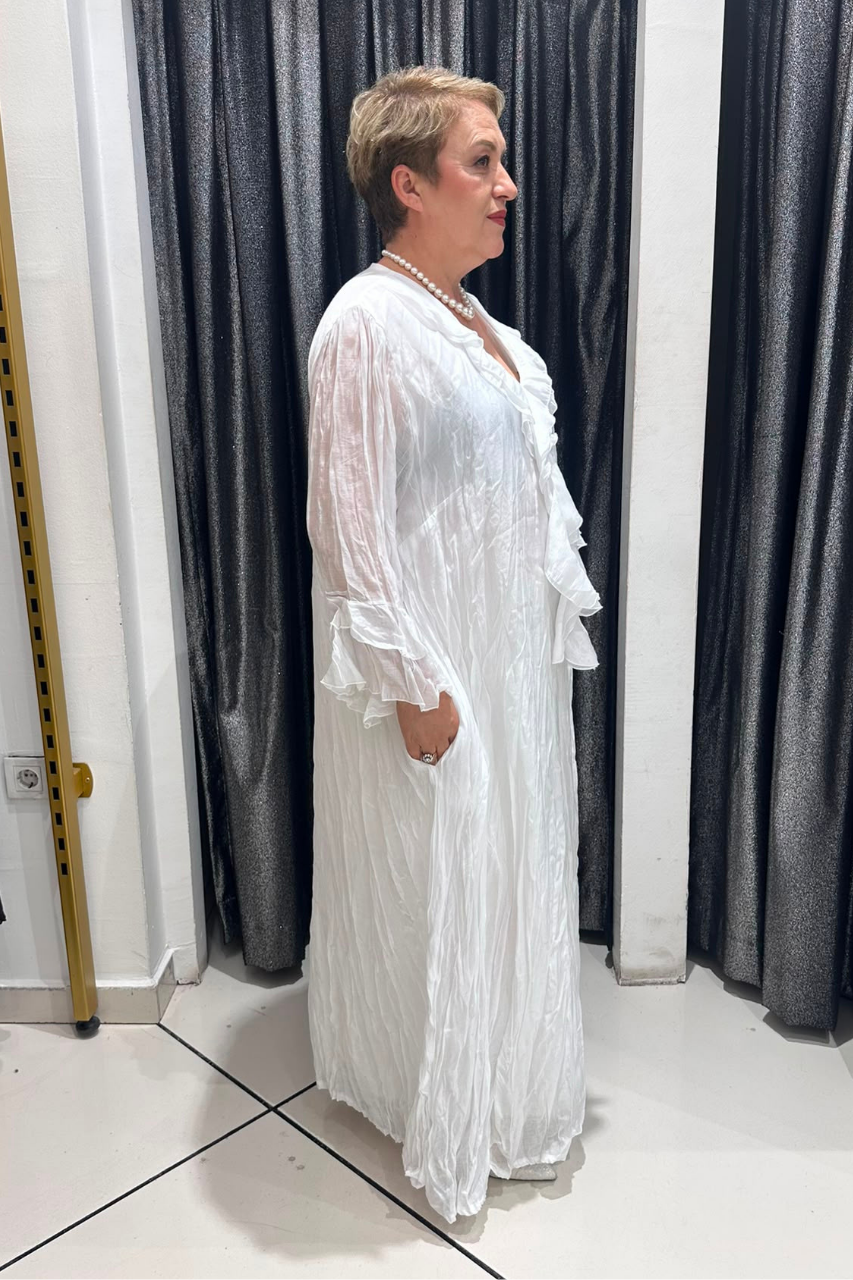 Selma Büyük Beden Kırışık Dokulu Volanlı Elbise