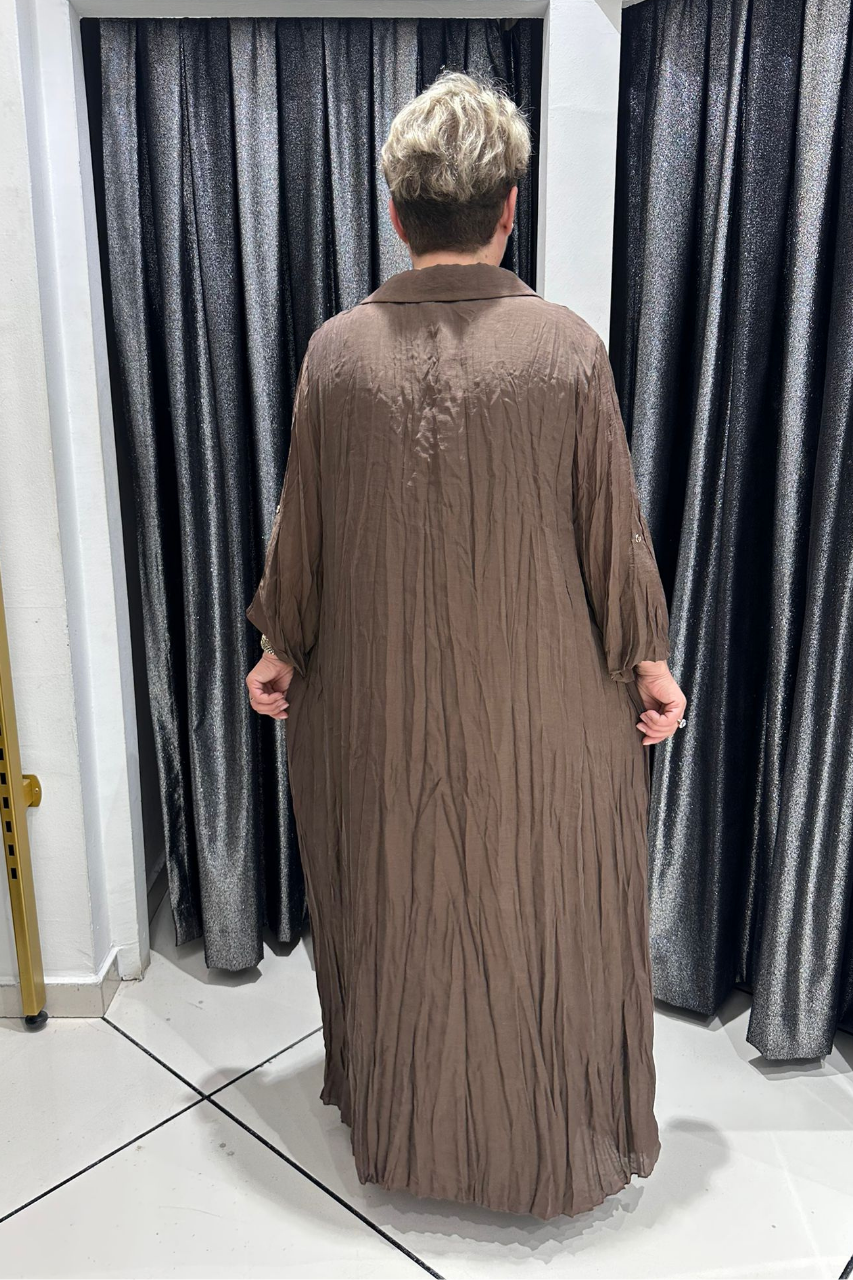 Selma Büyük Beden Kırışık Dokulu Yakalı Elbise