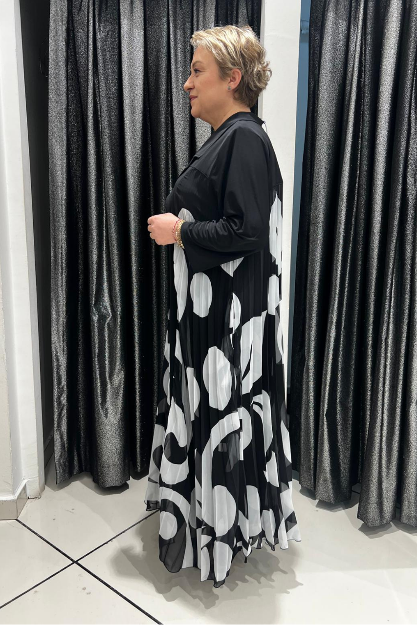 Selma Büyük Beden Kolsuz İç Elbiseli Siyah Elbise Takım