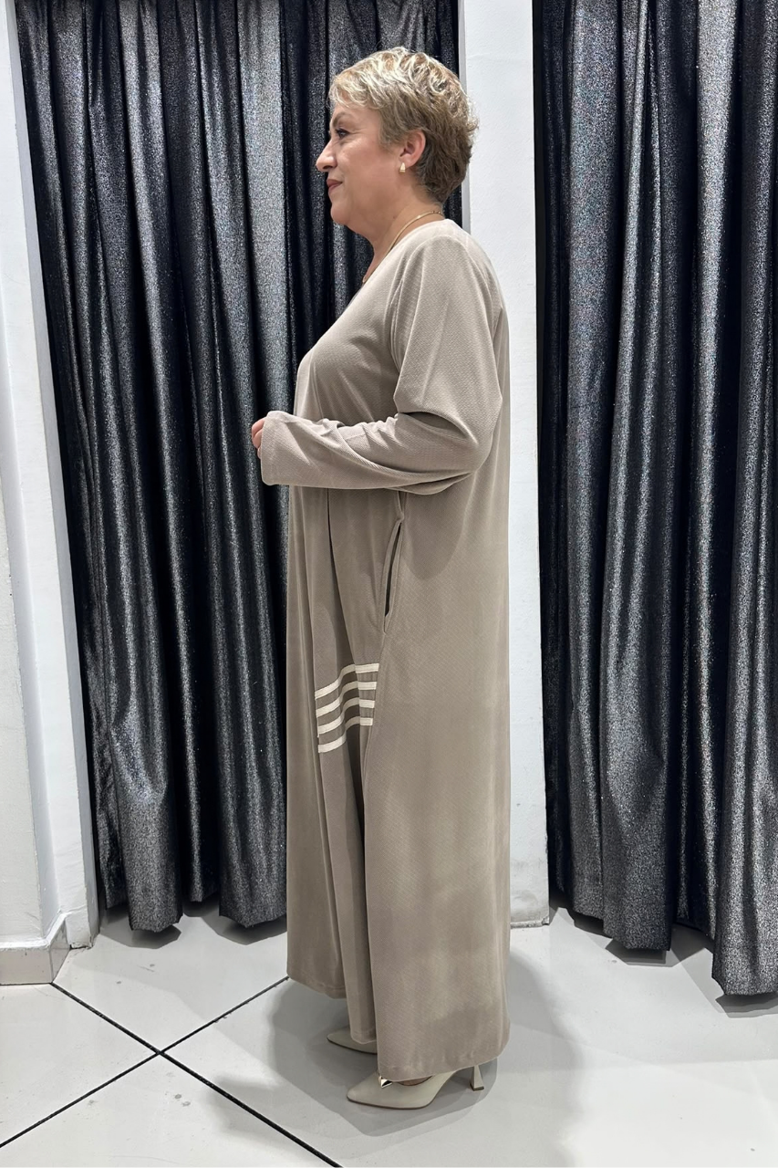 Selma Büyük Beden Kontrast Detaylı Fitilli Kadife Elbise