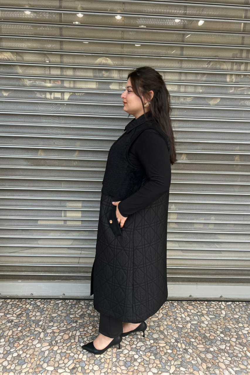 Selma Büyük Beden Kürk Detaylı Çıtçıtlı Yelek