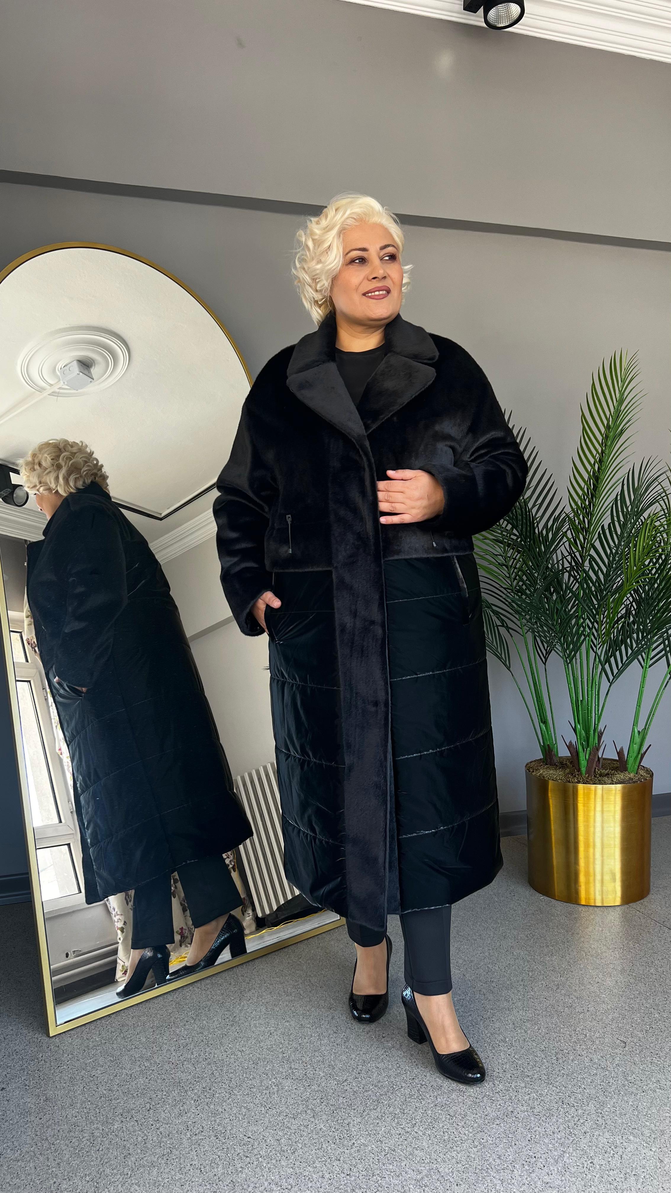 Selma Büyük Beden Kürk ve Kapitone Kaban