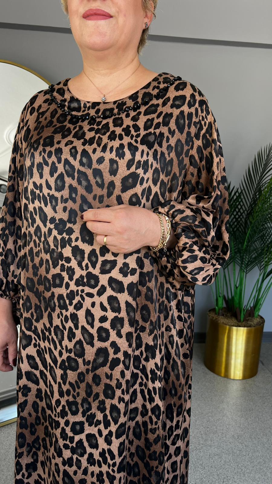 Selma Büyük Beden Leopar Desenli Elbise