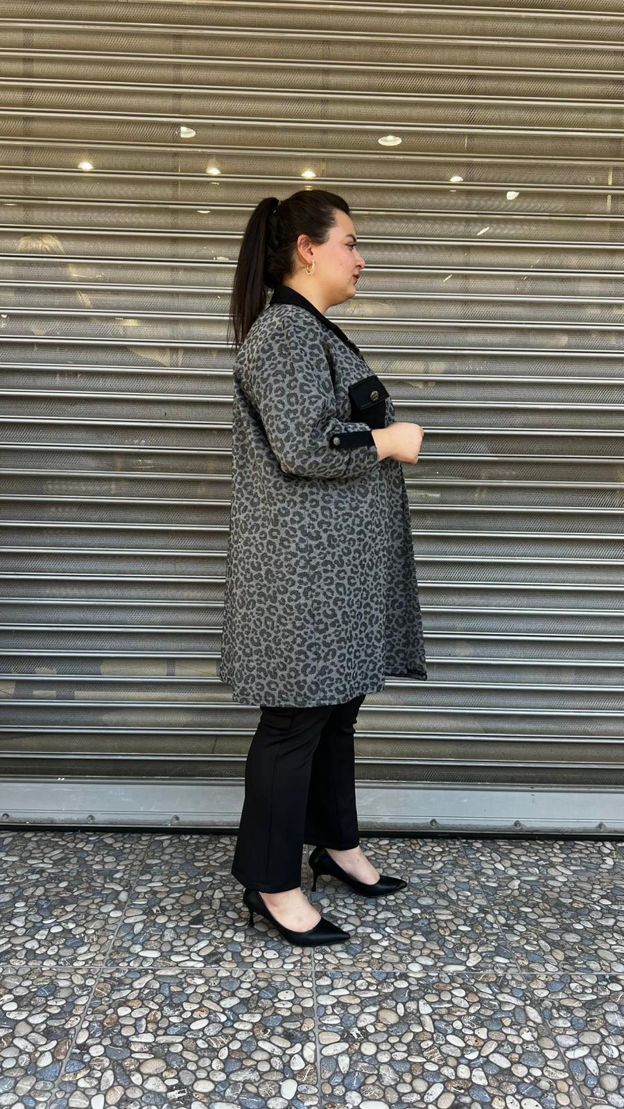 Selma Büyük Beden Leopar Desenli İçli Dışlı Takım