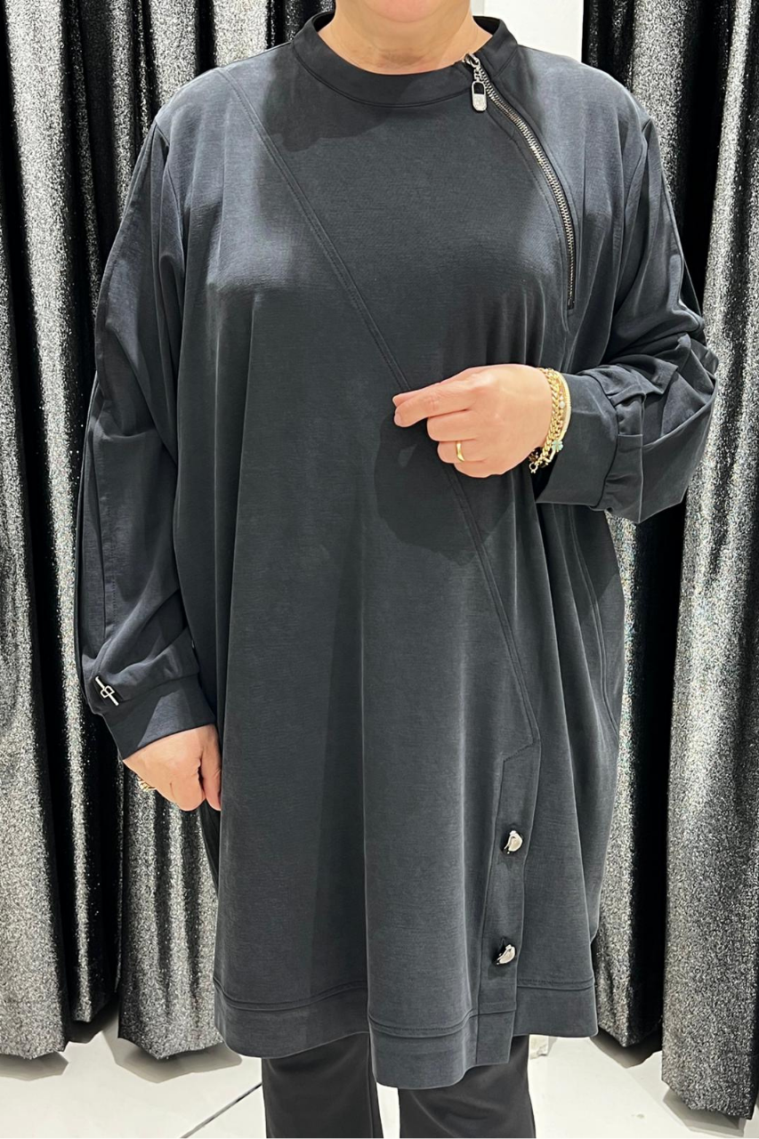 Selma Büyük Beden Modern Çapraz Fermuar Tunik