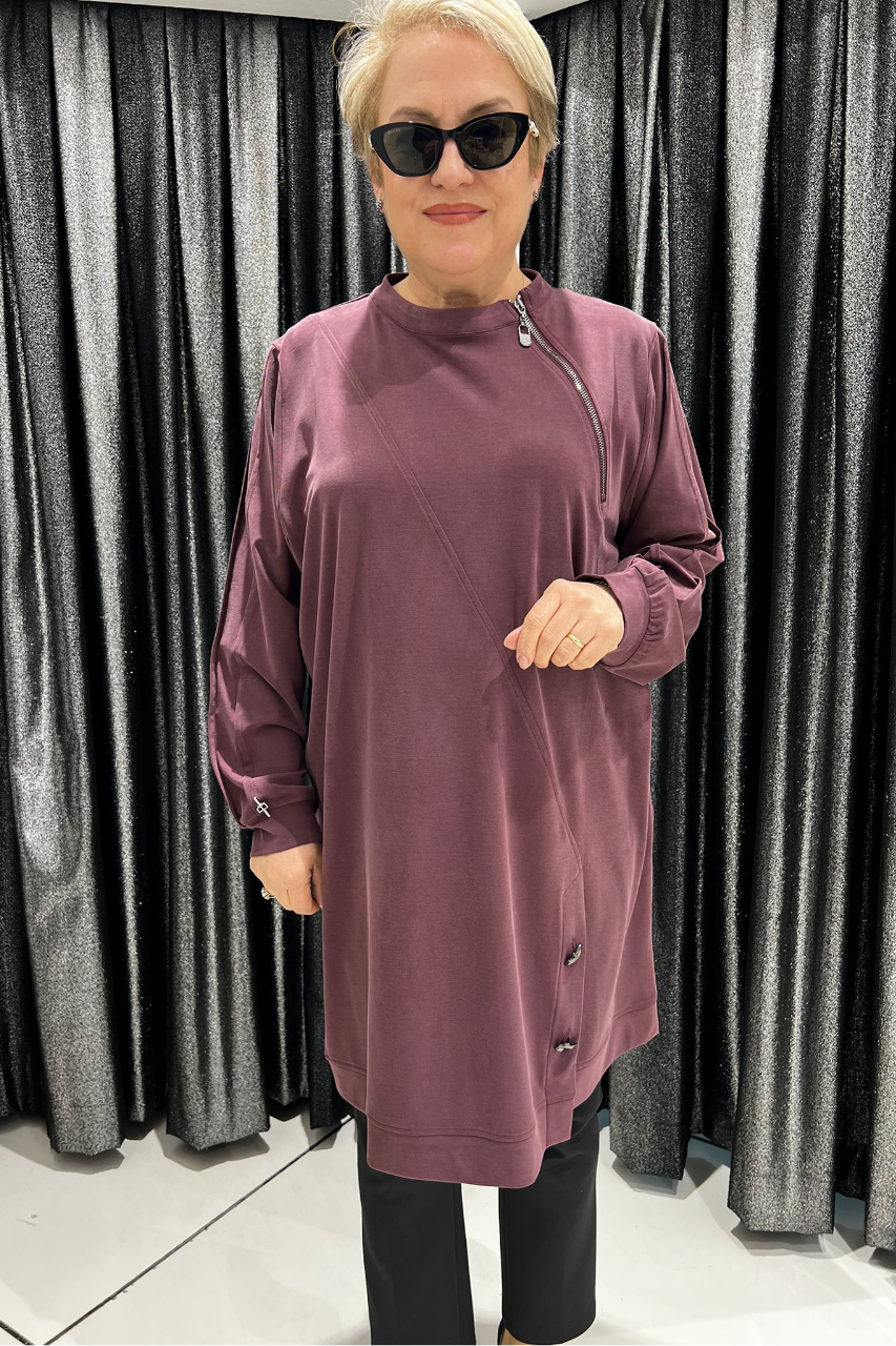Selma Büyük Beden Modern Çapraz Fermuar Tunik