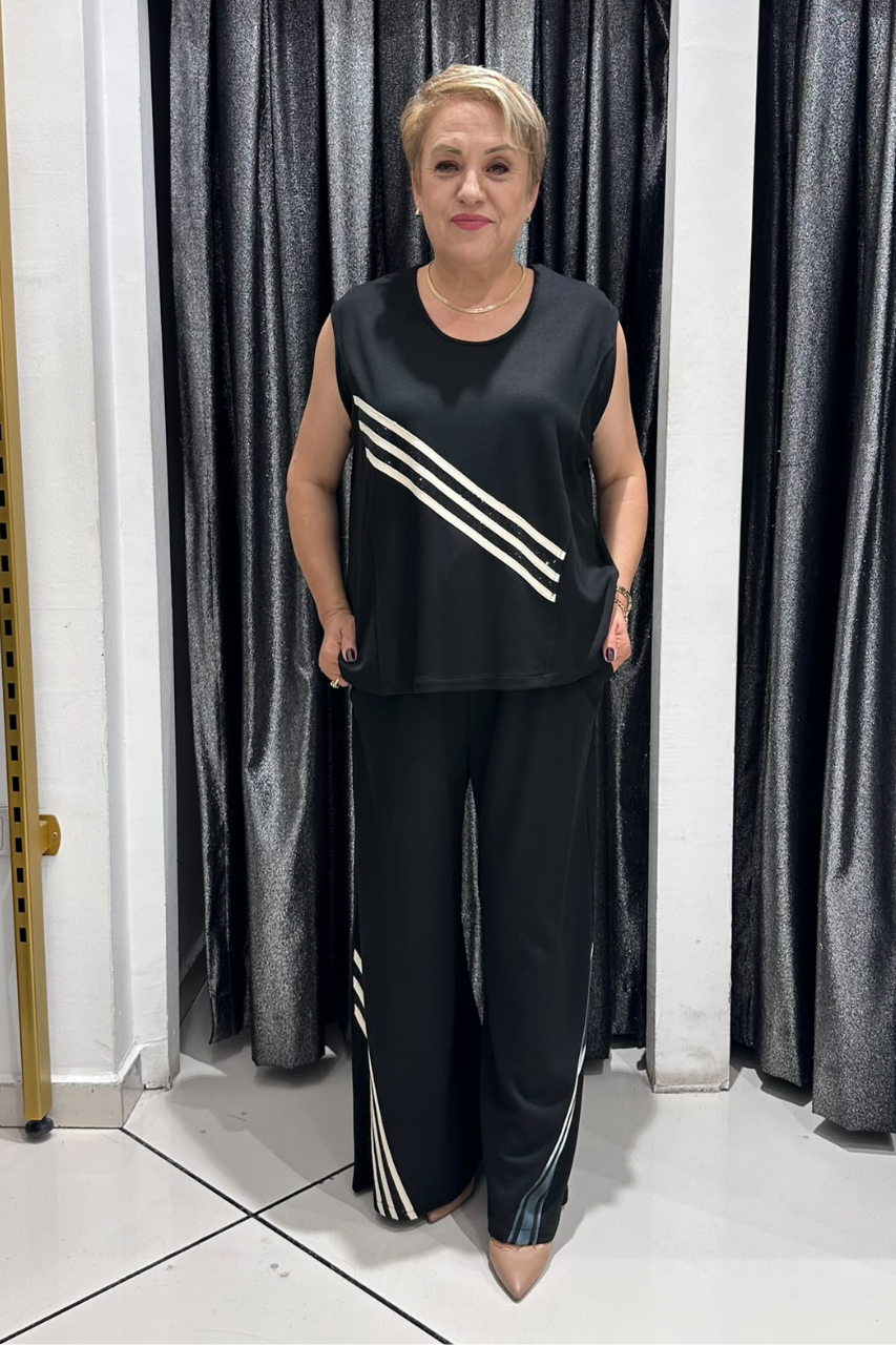 Selma Büyük Beden Modern Çizgili Üçlü Takım