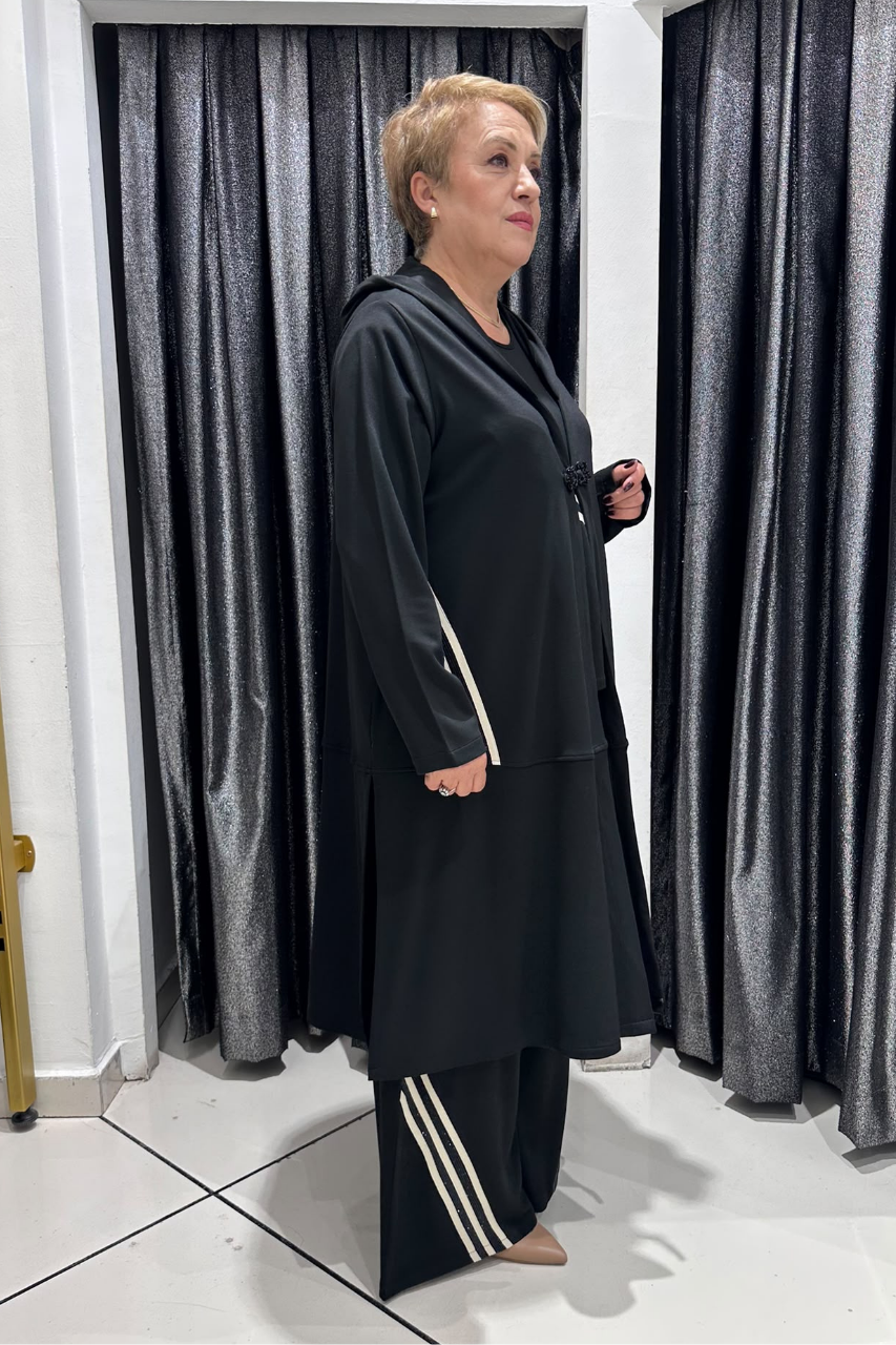 Selma Büyük Beden Modern Çizgili Üçlü Takım