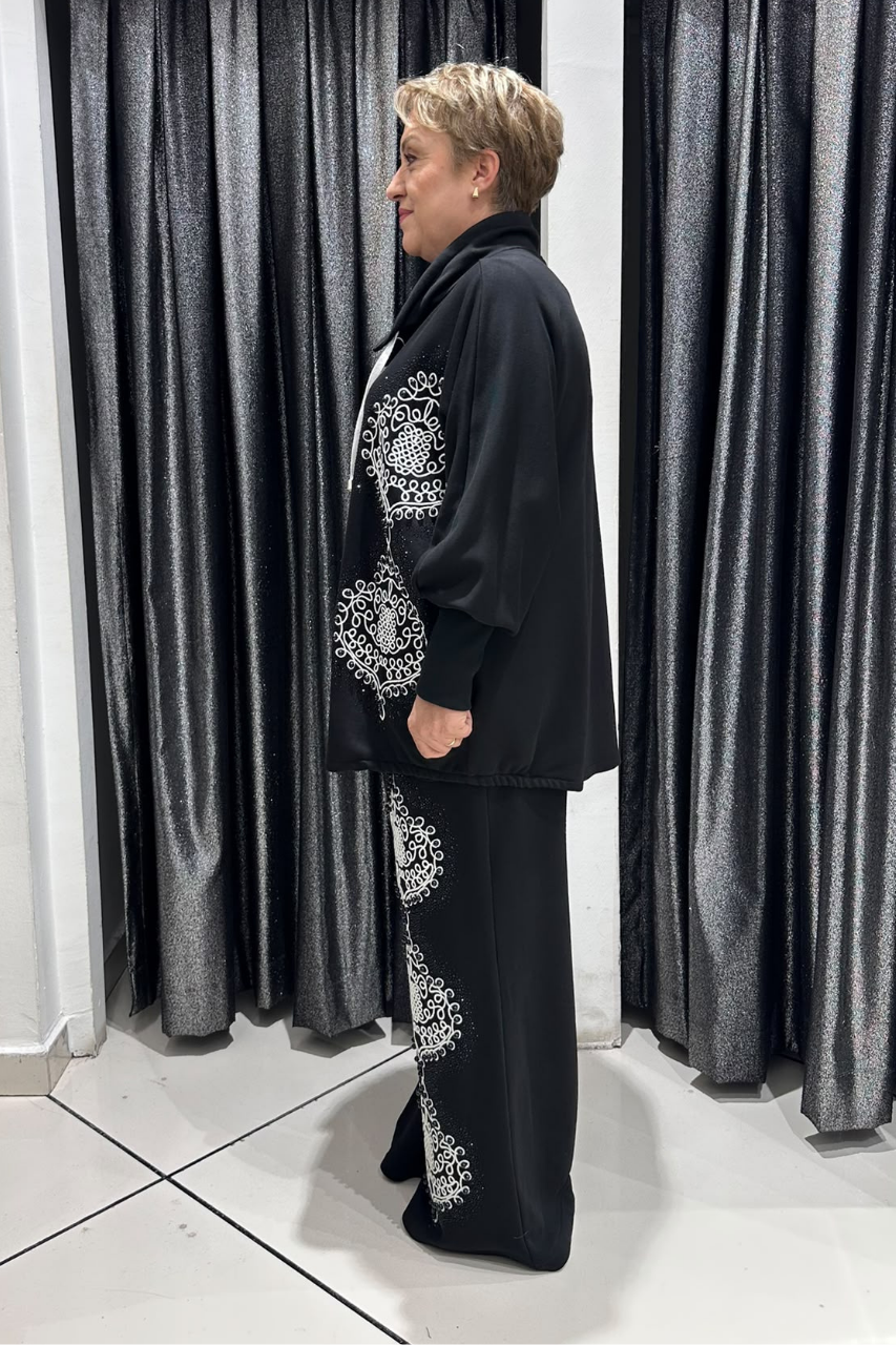 Selma Büyük Beden Modern Desen İşlemeli Fermuarlı Takım