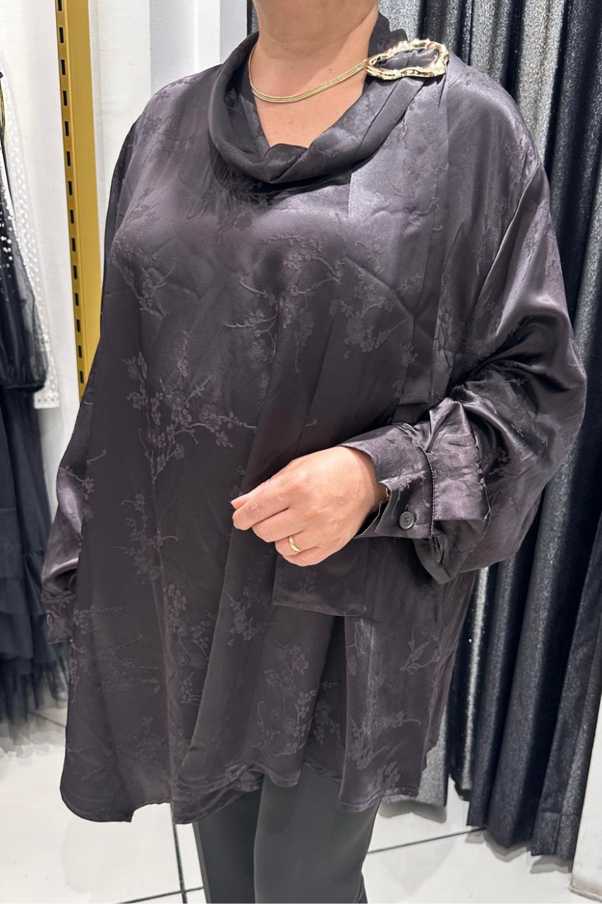 Selma Büyük Beden Modern Detaylı Saten Tunik
