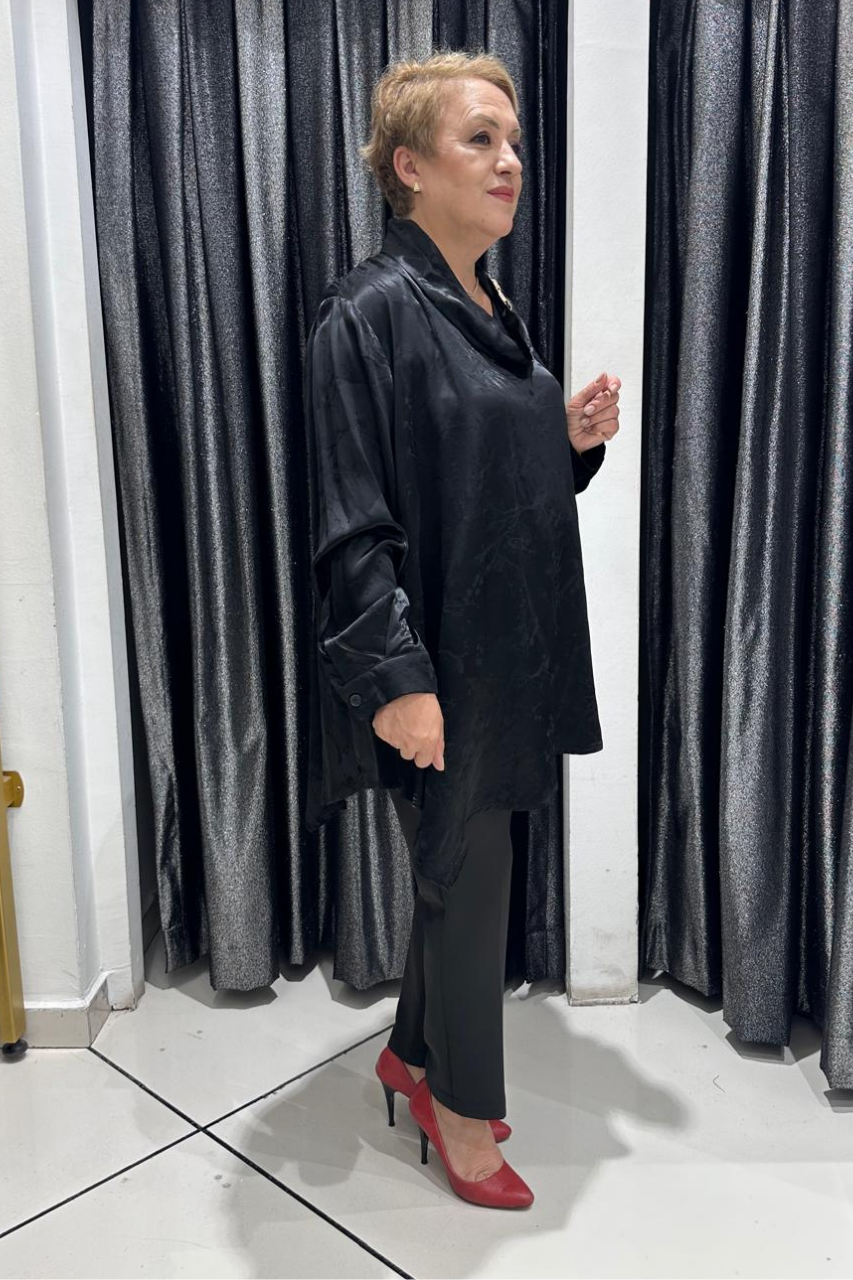 Selma Büyük Beden Modern Detaylı Saten Tunik
