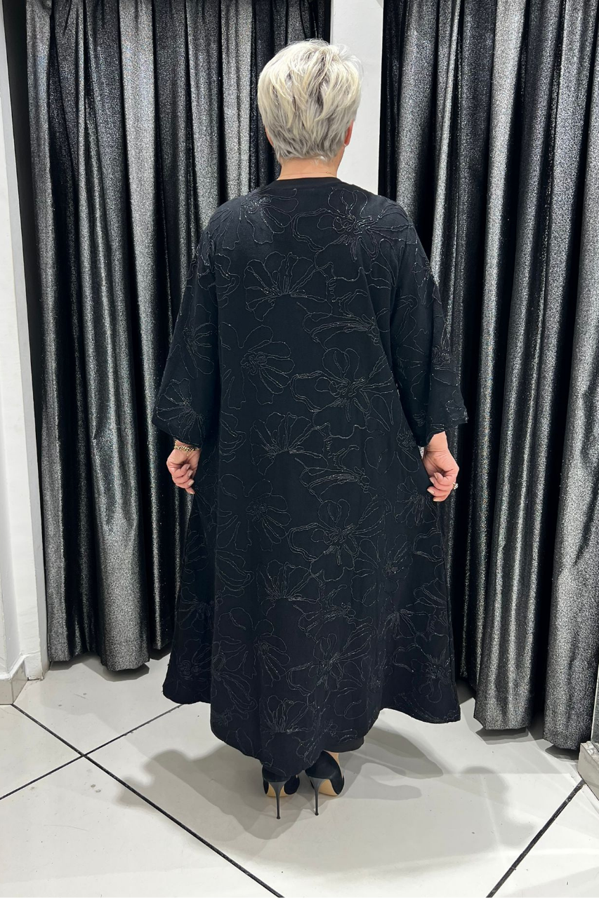 Selma Büyük Beden Önü Açılabilir Desenli Çıt Çıtlı Kap/Elbise