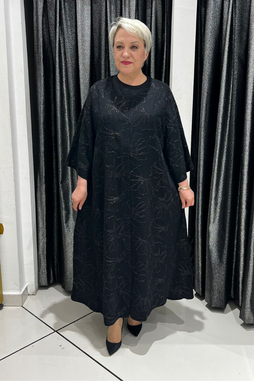Selma Büyük Beden Önü Açılabilir Desenli Çıt Çıtlı Kap/Elbise
