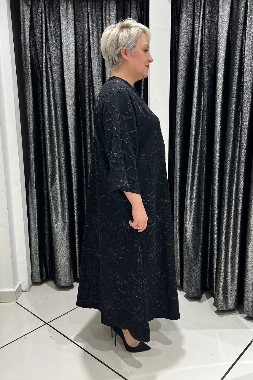 Selma Büyük Beden Önü Açılabilir Desenli Çıt Çıtlı Kap/Elbise