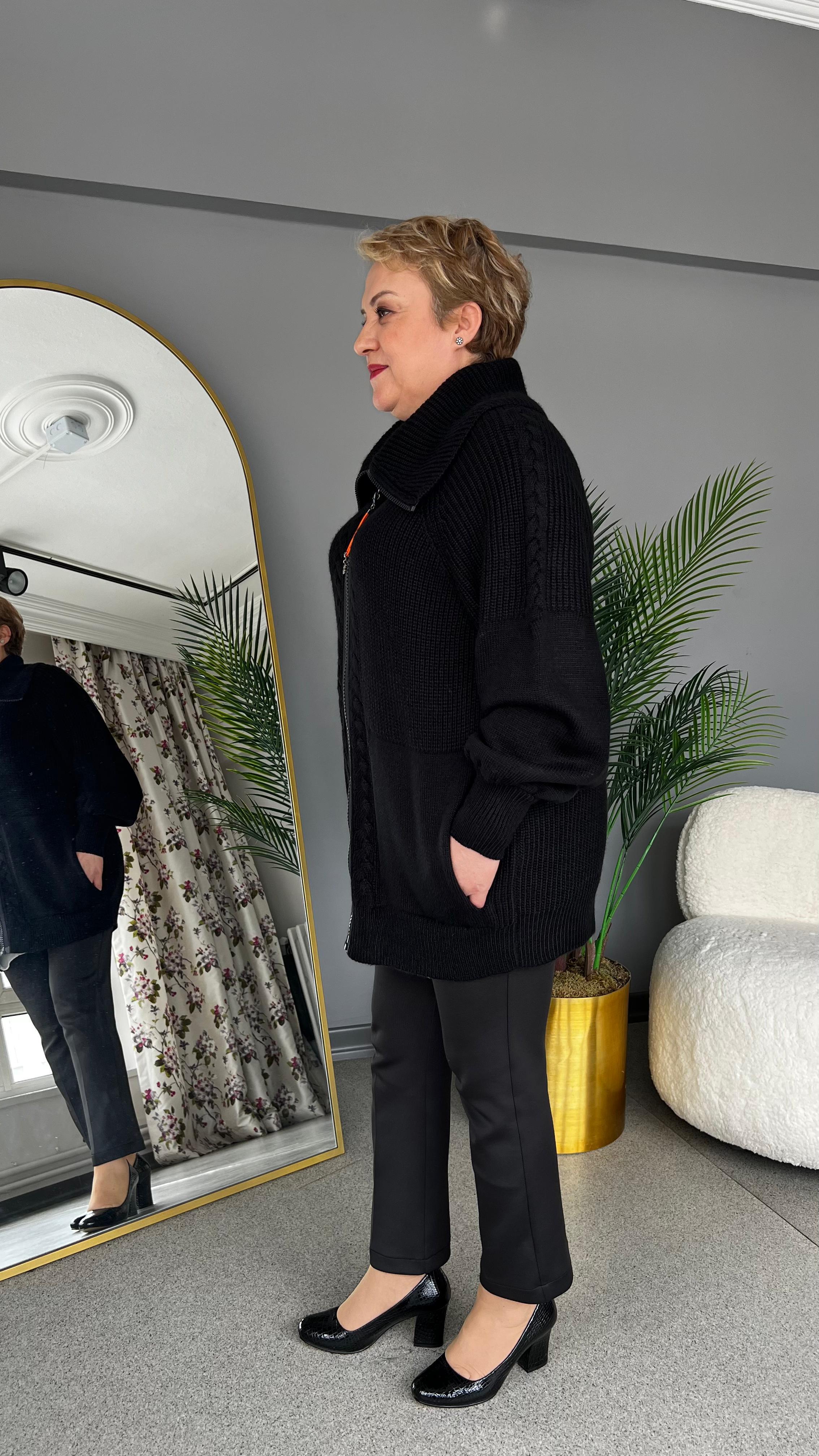 Selma Büyük Beden Örgü Detaylı Hırka