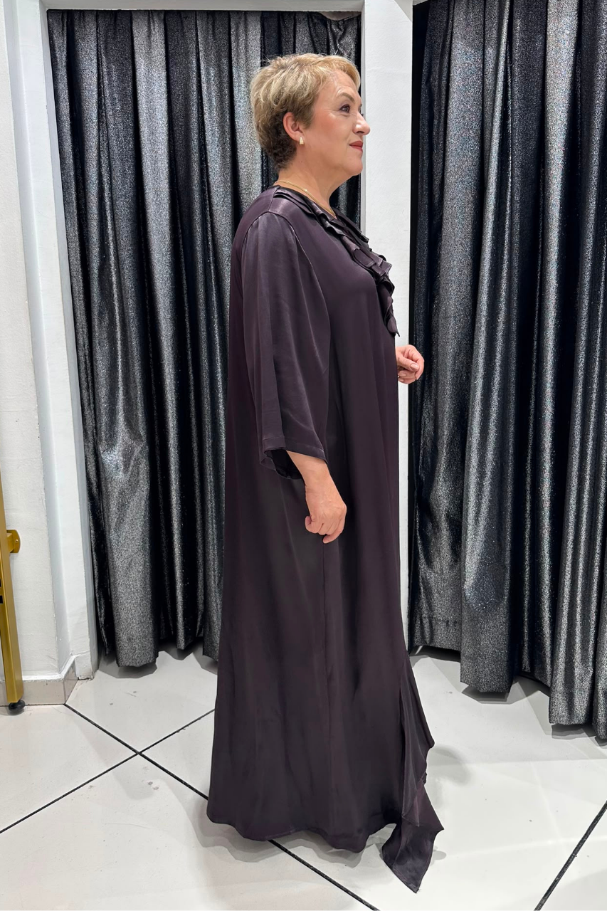 Selma Büyük Beden Pamuk Saten Fırfır Detaylı Elbise