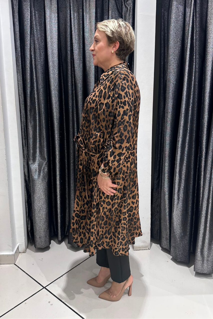 Selma Büyük Beden Pamuk Saten Leopar Tunik