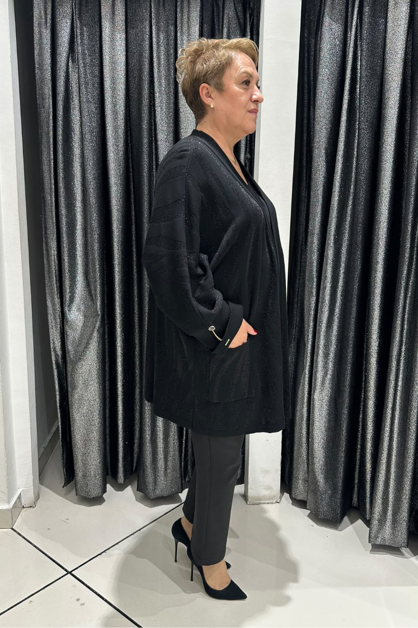 Selma Büyük Beden Parlak Desenli Cepli Triko Hırka