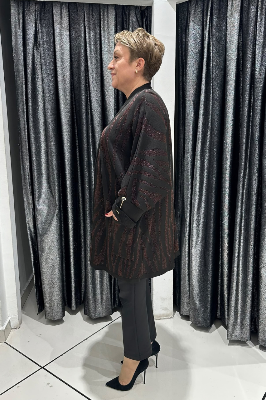 Selma Büyük Beden Parlak Desenli Cepli Triko Hırka
