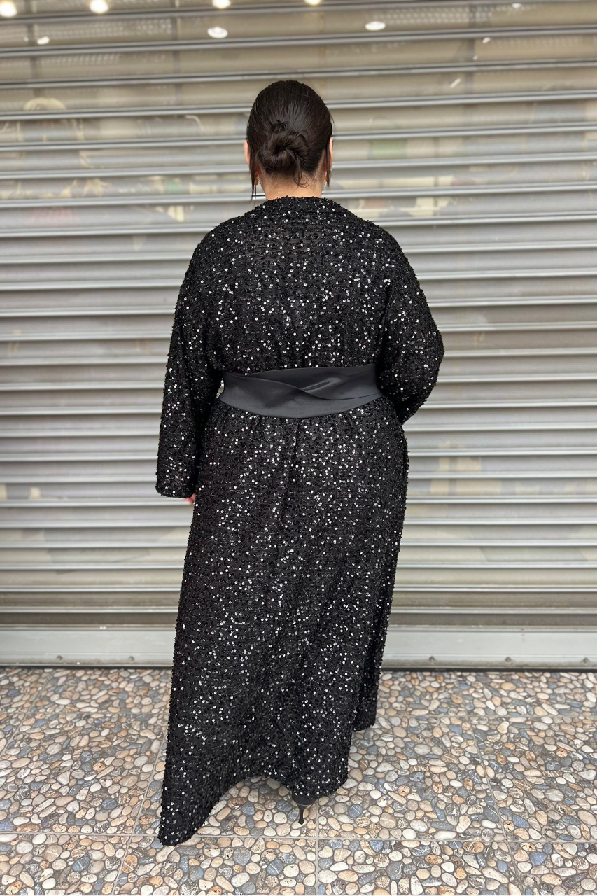 Selma Büyük Beden Payetli Abaya