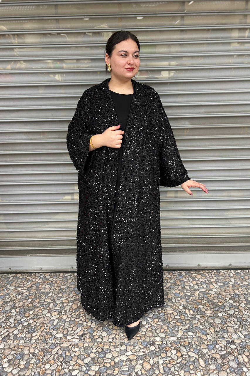 Selma Büyük Beden Payetli Abaya