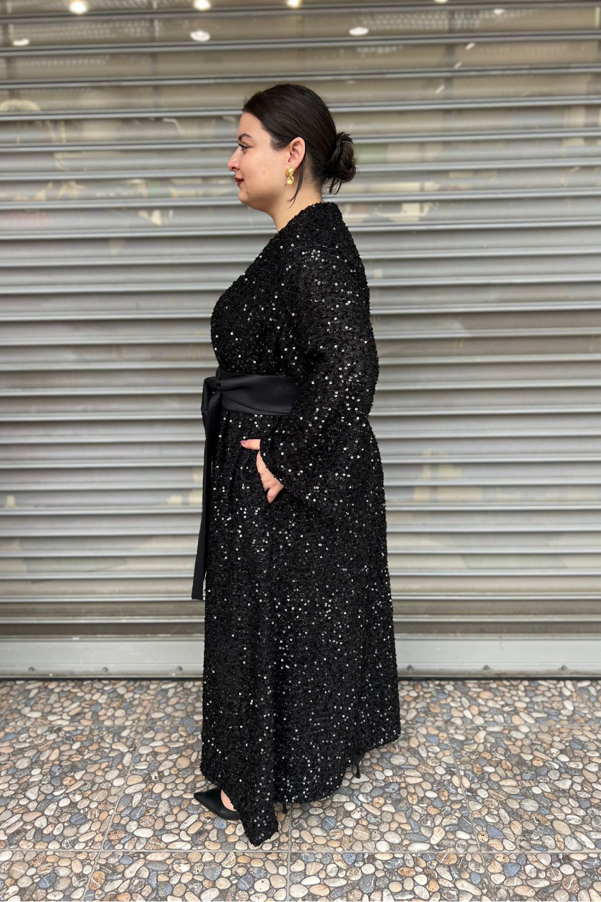 Selma Büyük Beden Payetli Abaya