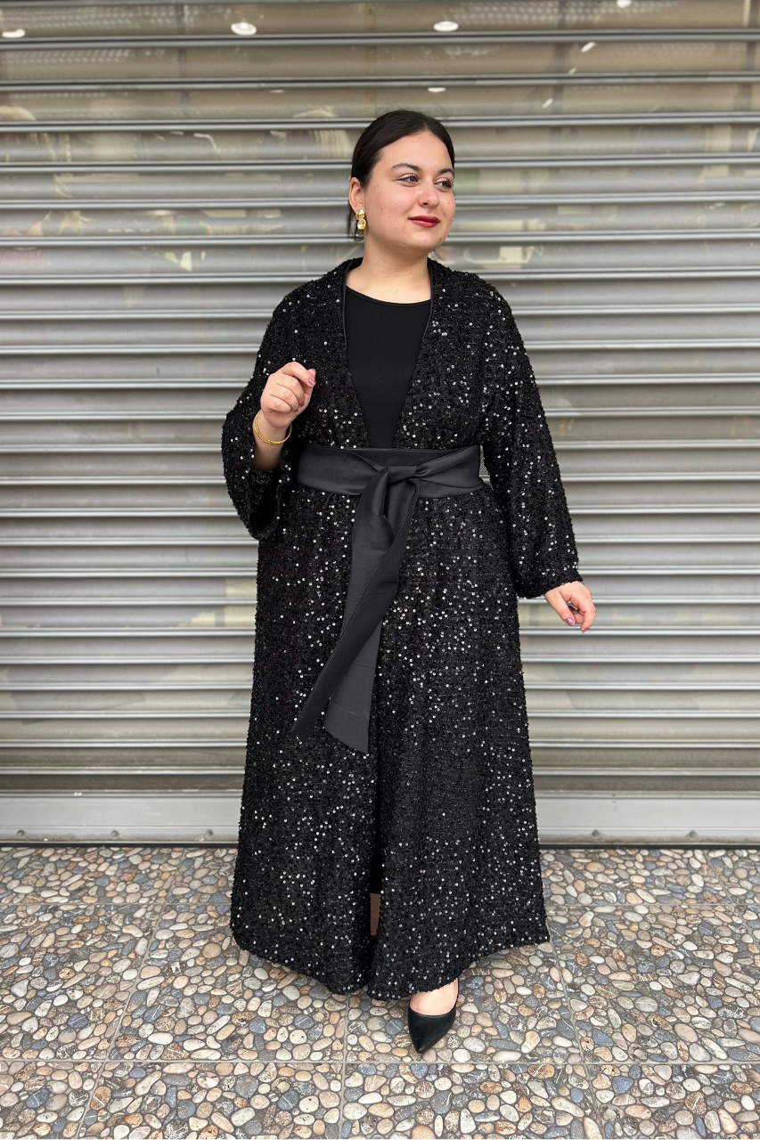 Selma Büyük Beden Payetli Abaya