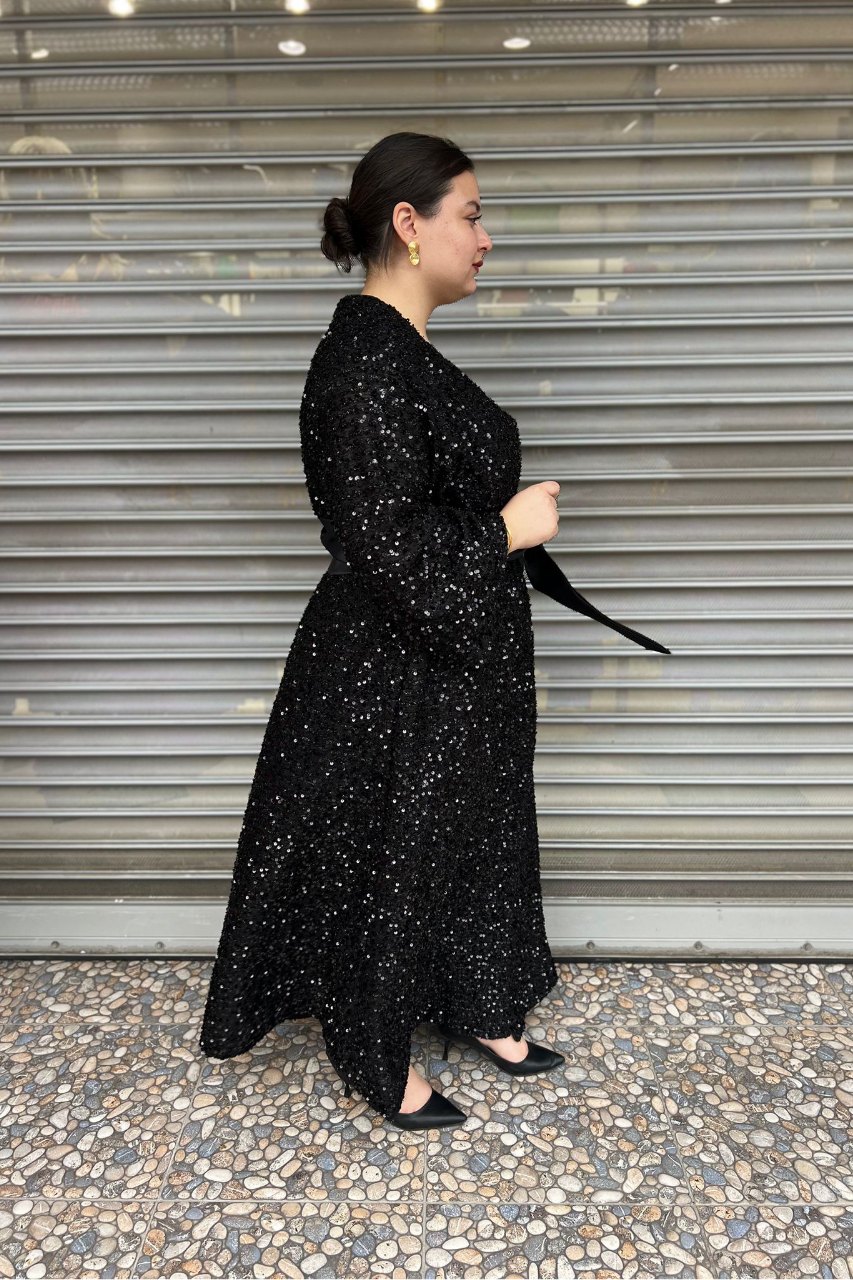 Selma Büyük Beden Payetli Abaya