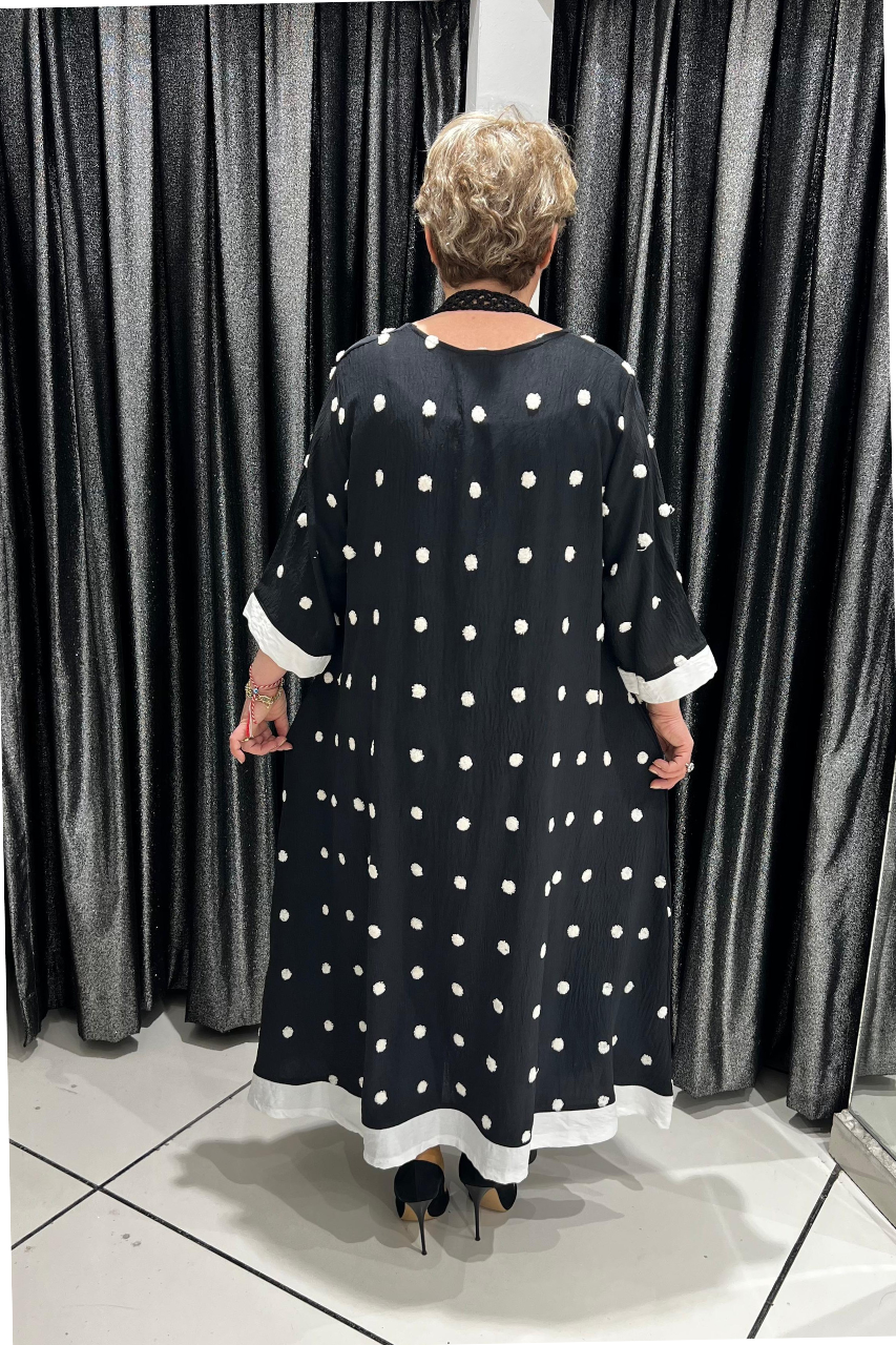 Selma Büyük Beden Puantiyeli Elbise + Hediye Örme Kolye