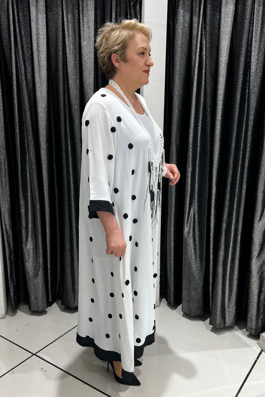 Selma Büyük Beden Puantiyeli Elbise + Hediye Örme Kolye